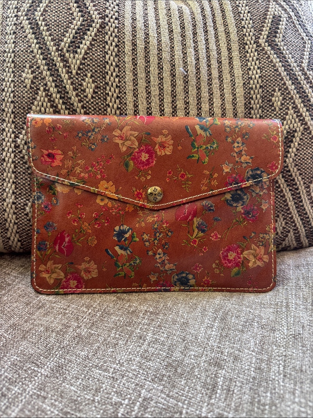 Patricia Nash Brown Floral Envelope Clutch